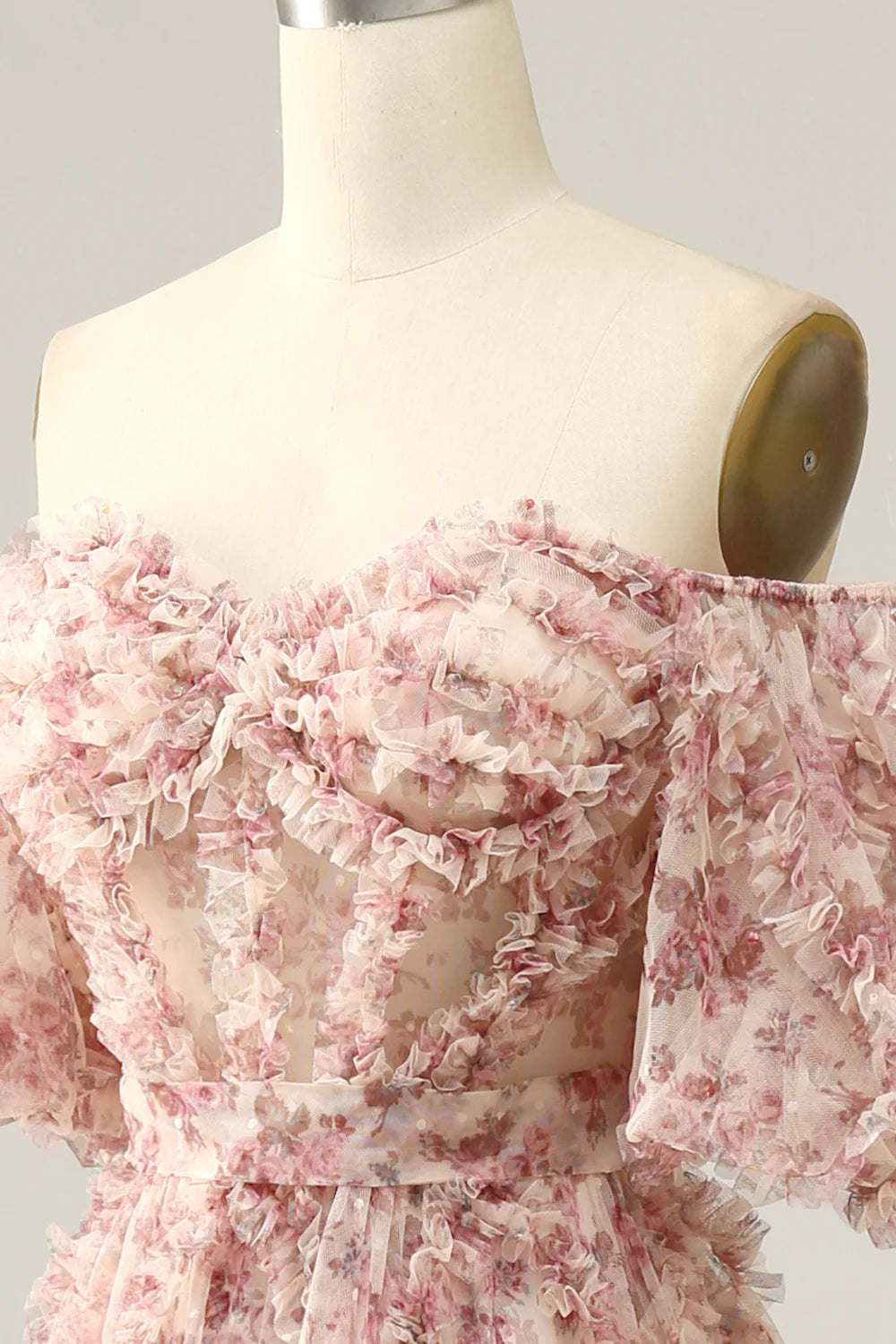 A-Line Floor-length Flower Off The Shoulder Prom Dress
