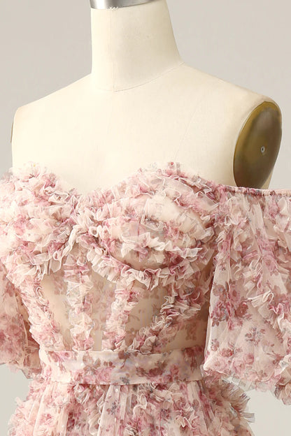 A-Line Floor-length Flower Off The Shoulder Prom Dress