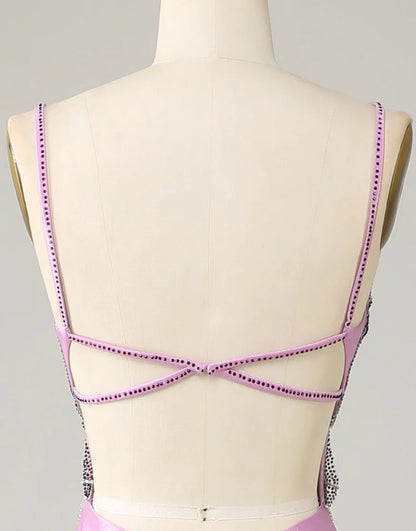 Sequins Purple Mermaid Backless Spaghetti Straps Butterflies Prom Dress