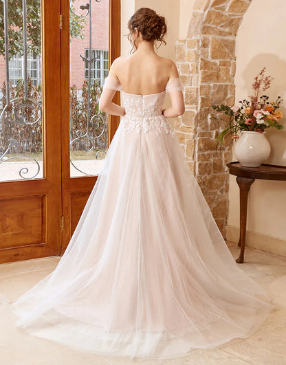 A-Line Princess Halter Long Wedding Dress with Appliques
