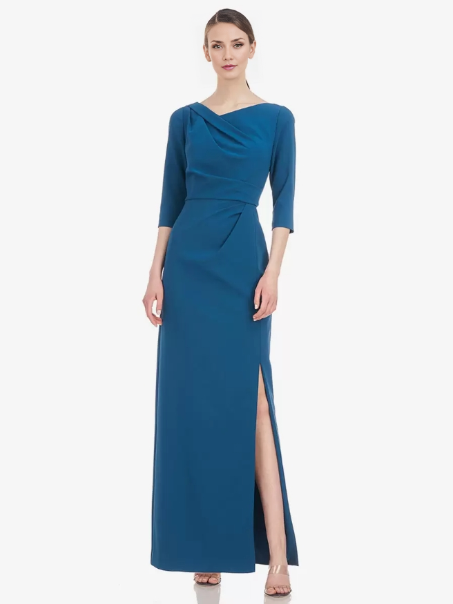 Half Sleeves Sheath Pleated Floor-Length Mother of the Bride Dresse Wedding Guest Dresses