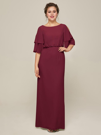 Jewel Neck Short Sleeves A-Line Split Front Wedding Guest Dresses Chiffon Mother of the Bride Dresse