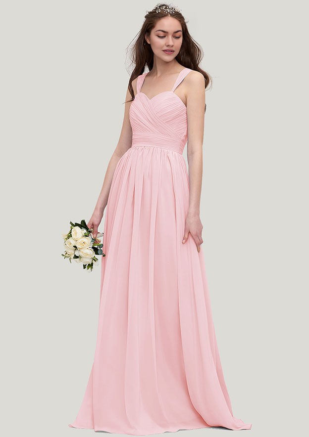 A-line Chiffon Bridesmaid Dress Sweetheart Sleeveless Long/Floor-Length With Pleated