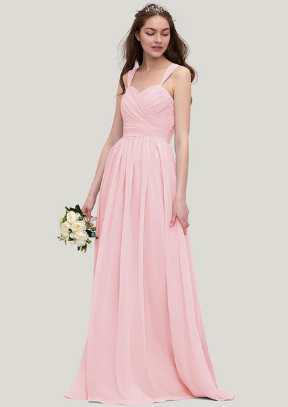 A-line Chiffon Bridesmaid Dress Sweetheart Sleeveless Long/Floor-Length With Pleated