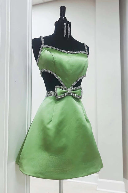Cute A-Line Spaghetti Straps Cutout Open Back Sequins Homecoming Dress