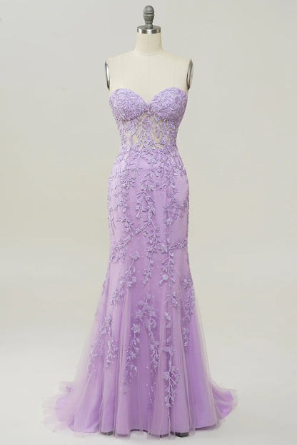 Mermaid Purple Sweetheart Neck Floor-length Prom Dress With Appliques