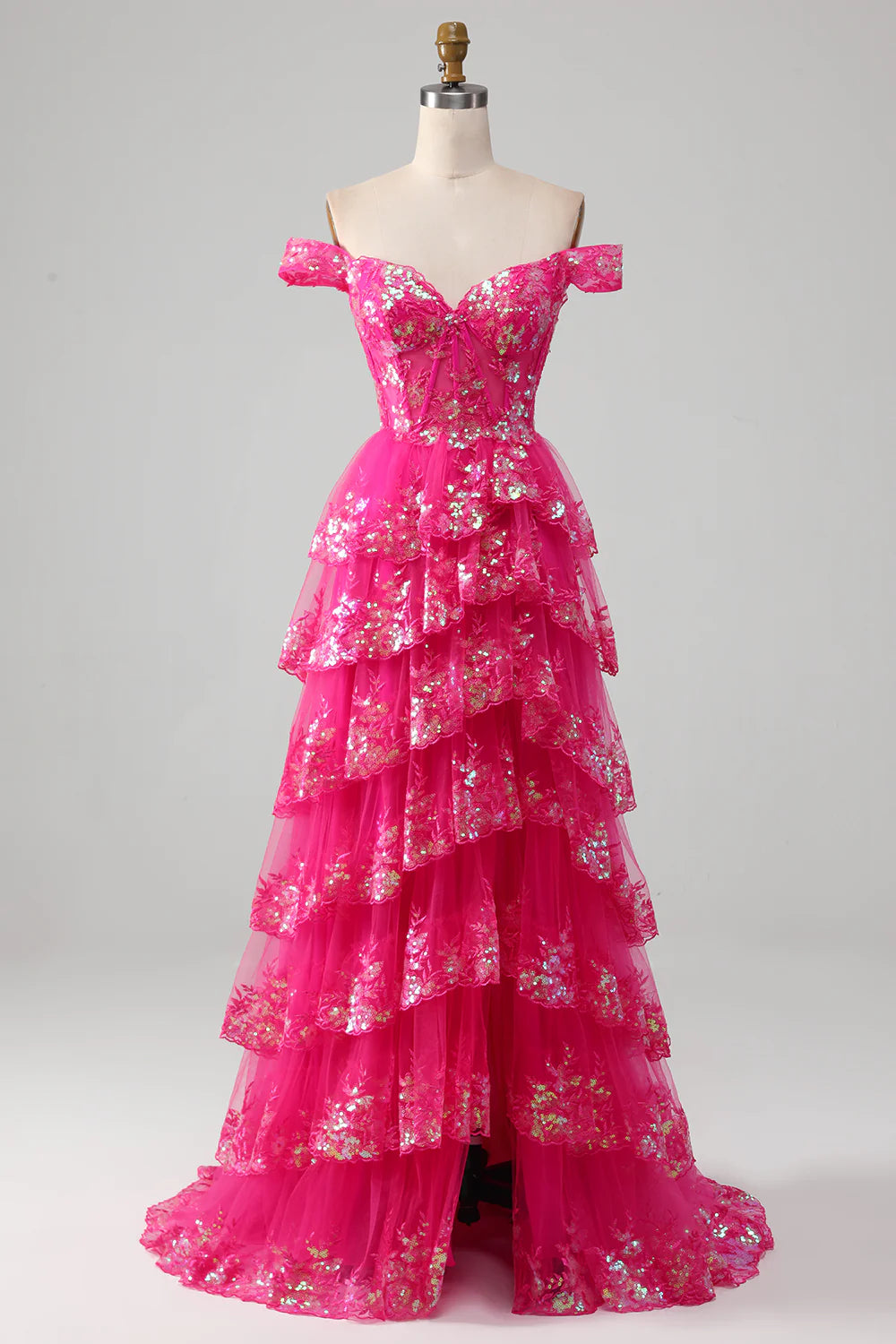A-Line Off The Shoulder Prom Dress with Sequins Court Train Dresses