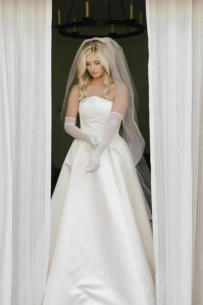 A-Line Strapless Satin Wedding Dresses