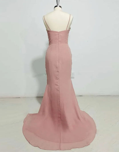 Mermaid Blush Spaghetti Straps Chiffon Bridesmaid Dress With Split Sweep/Brush Train Dresses