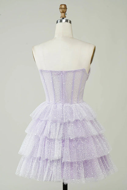 Glitter Corset Cute A-Line Short Layered Tulle Homecoming Dress