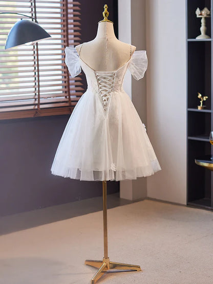 White Tulle with Lace Off Shoulder Short Party Dress Formal Dress