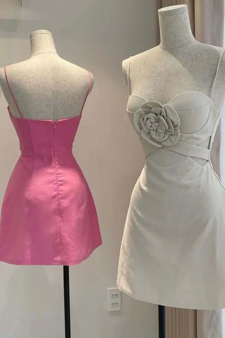 A-Line Flower Cutout Short Party Dress 3D Flowers Short/Mini Dress Homecoming Dress