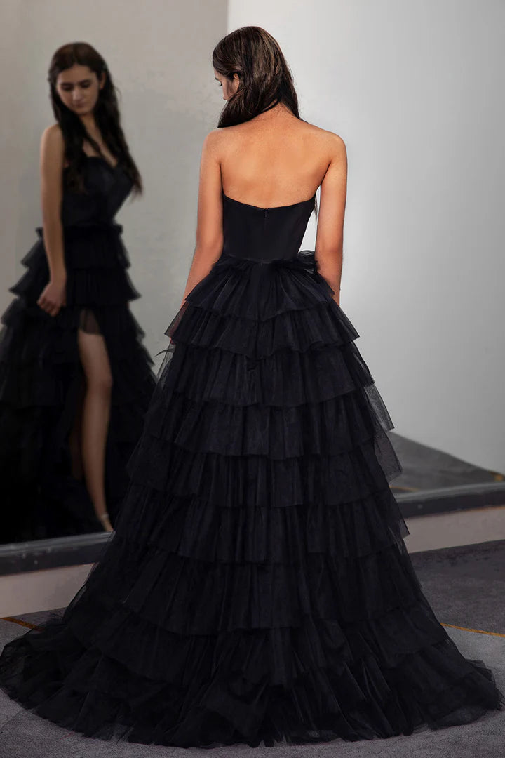 A-Line Princess Sweetheart Strapless Slit Prom Gown with Corset Bodice