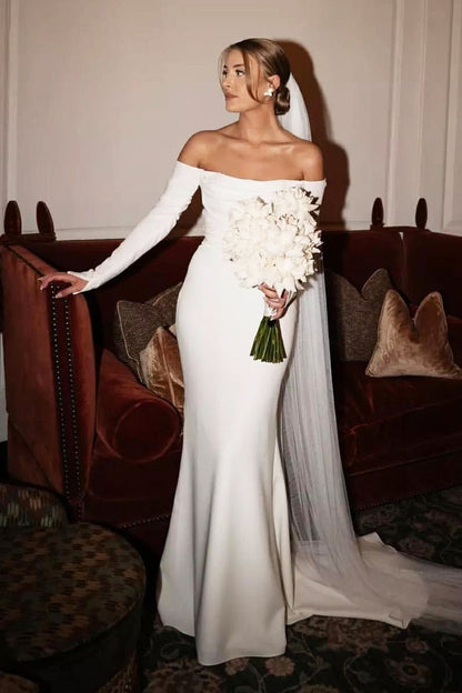 Elegant Mermaid Strapless Elastic Satin Wedding Dresses