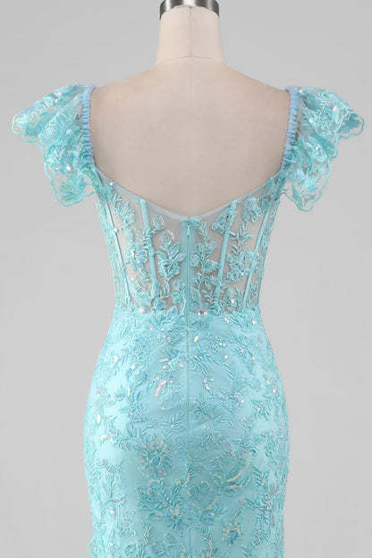 Mermaid Off the Shoulder Lace and Sequin Prom Dress with Slit