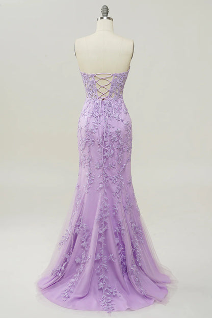 Mermaid Purple Sweetheart Neck Floor-length Prom Dress With Appliques