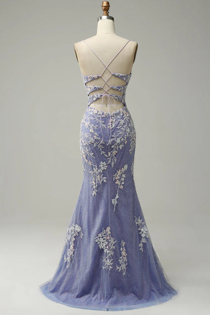 Mermaid V Neck Floor-length Prom Dress Appliques Beading With Slit