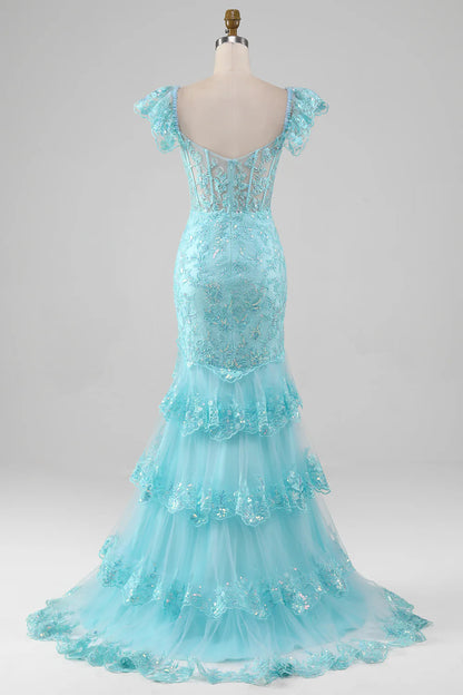 Mermaid Off the Shoulder Lace and Sequin Prom Dress with Slit