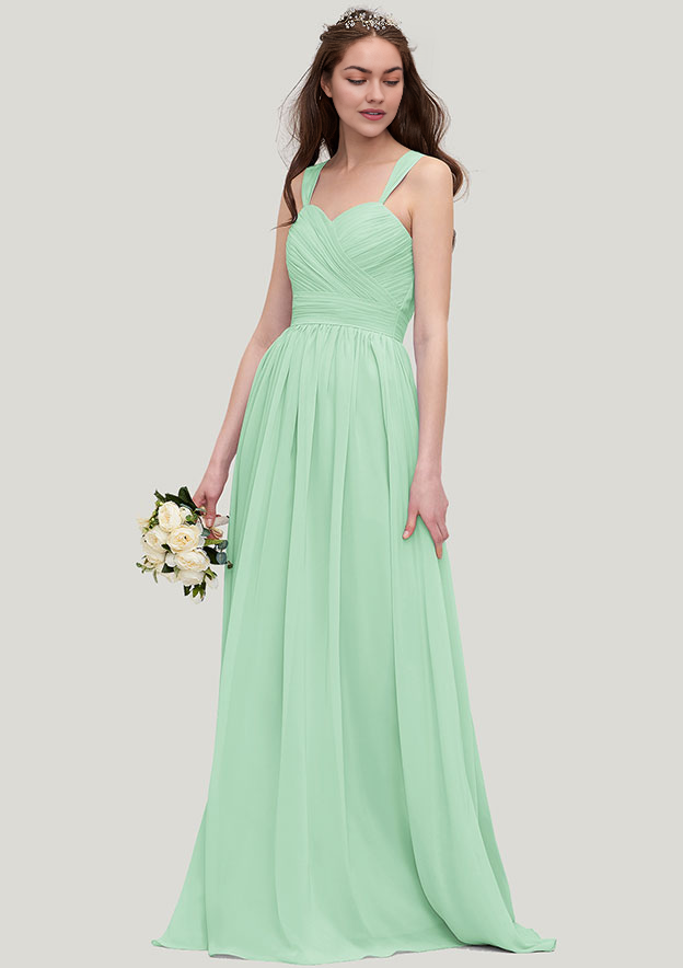A-line Chiffon Bridesmaid Dress Sweetheart Sleeveless Long/Floor-Length With Pleated