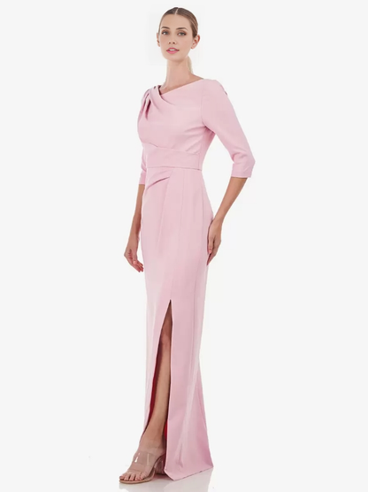 Half Sleeves Sheath Pleated Floor-Length Mother of the Bride Dresse Wedding Guest Dresses