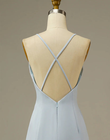 Simple Light Blue Mermaid Prom Dress