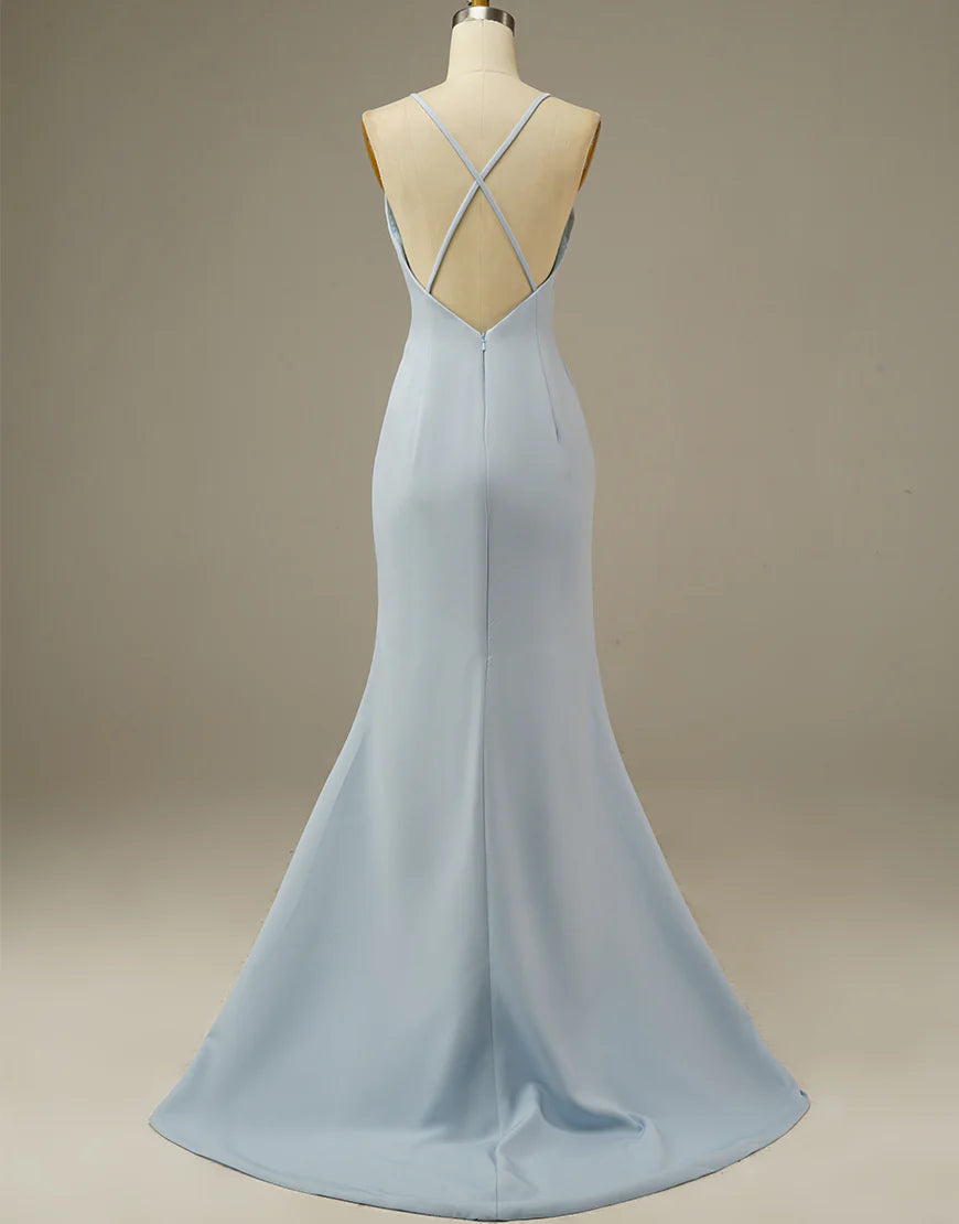 Simple Light Blue Mermaid Prom Dress
