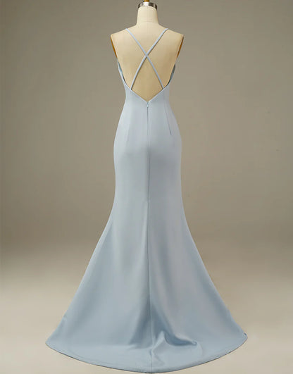 Simple Light Blue Mermaid Prom Dress