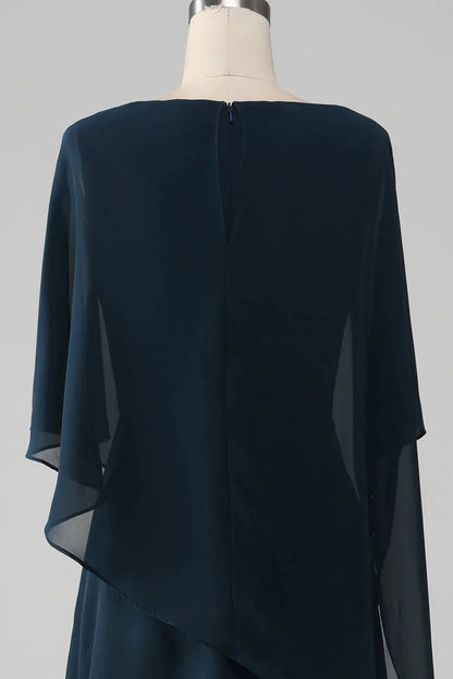 A-line Navy Chiffon Scoop Neckline Mother of the Bride Dress