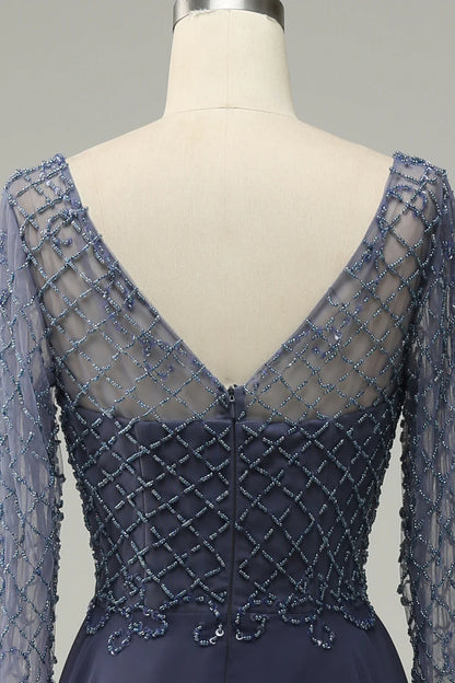 A-Line Beading Long Sleeves Mother of Bride Dress