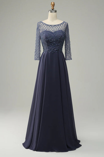 A-Line Beading Long Sleeves Mother of Bride Dress