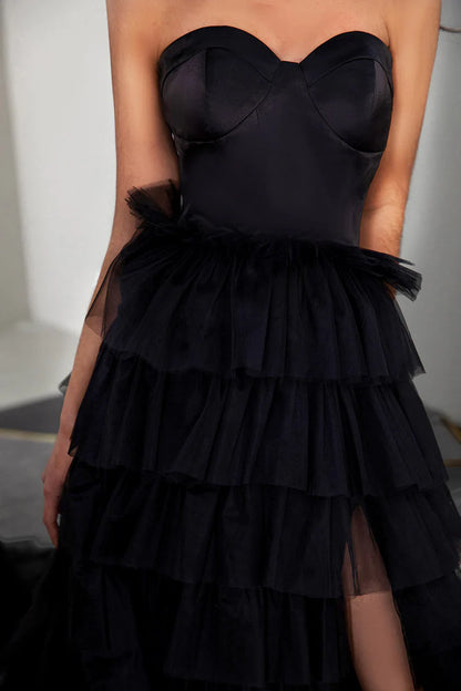 A-Line Princess Sweetheart Strapless Slit Prom Gown with Corset Bodice