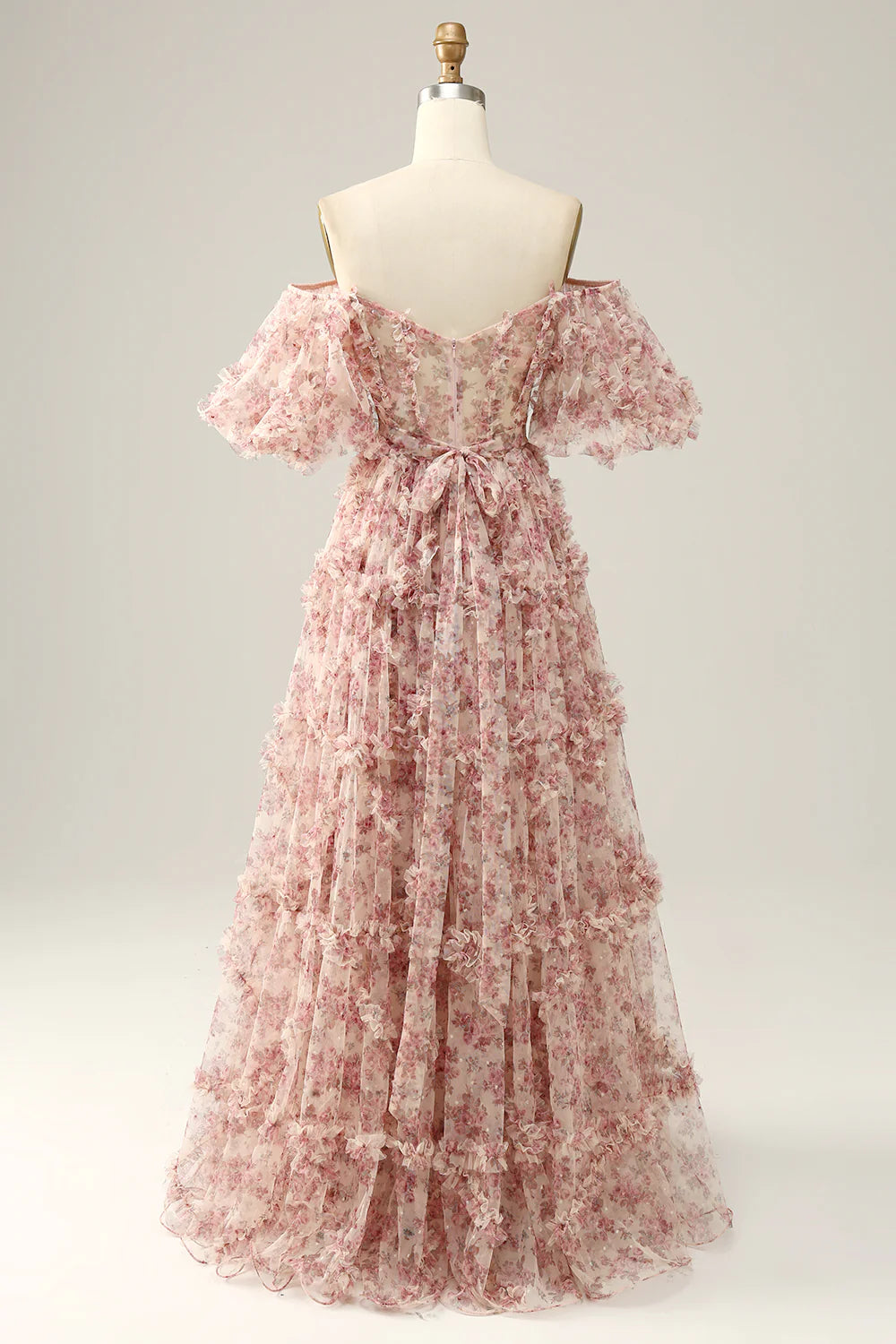 A-Line Floor-length Flower Off The Shoulder Prom Dress