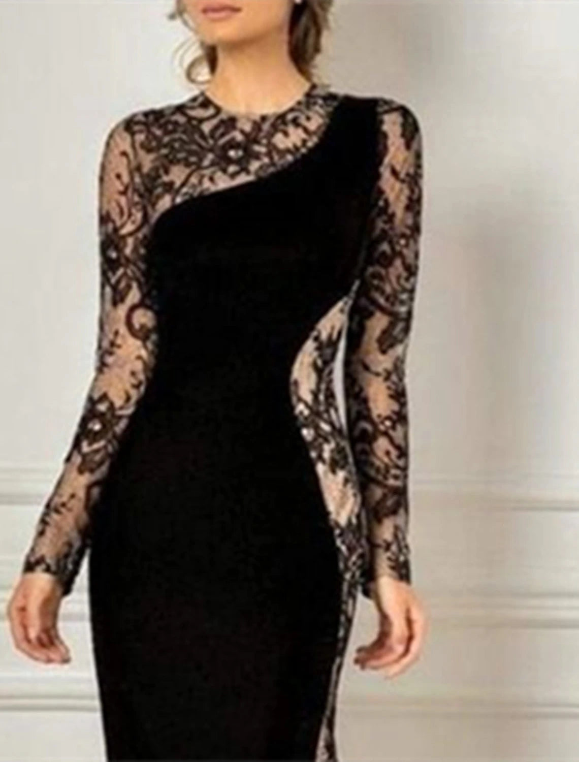 Mermaid / Trumpet Wedding Guest Elegant Black Dress Party Jewel Neck Floor Length Lace Velvet