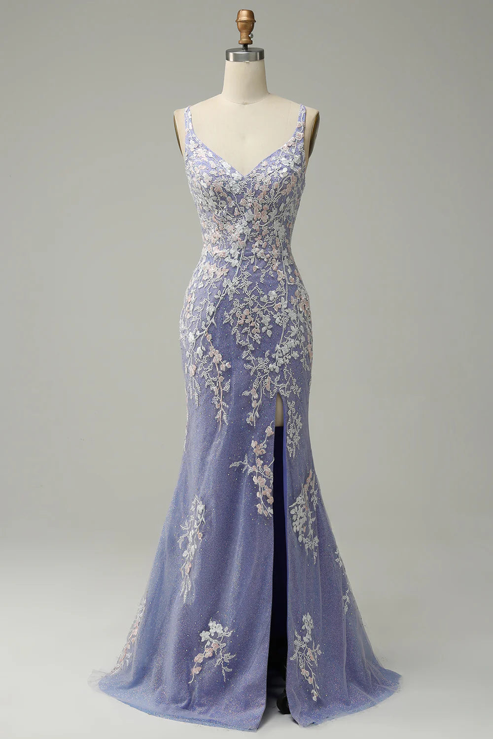 Mermaid V Neck Floor-length Prom Dress Appliques Beading With Slit