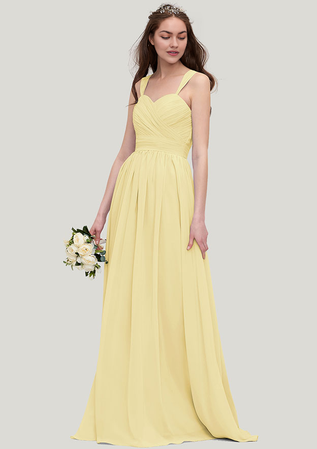 A-line Chiffon Bridesmaid Dress Sweetheart Sleeveless Long/Floor-Length With Pleated