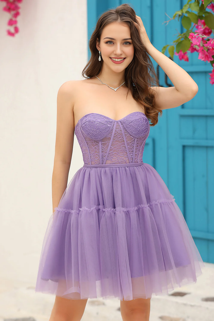 Tulle Corset Detachable Long Sleeves A-Line Homecoming Dress