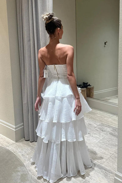 Charmig Sheath Strapless Organza Satin Long Prom Dresses Wedding Dresses