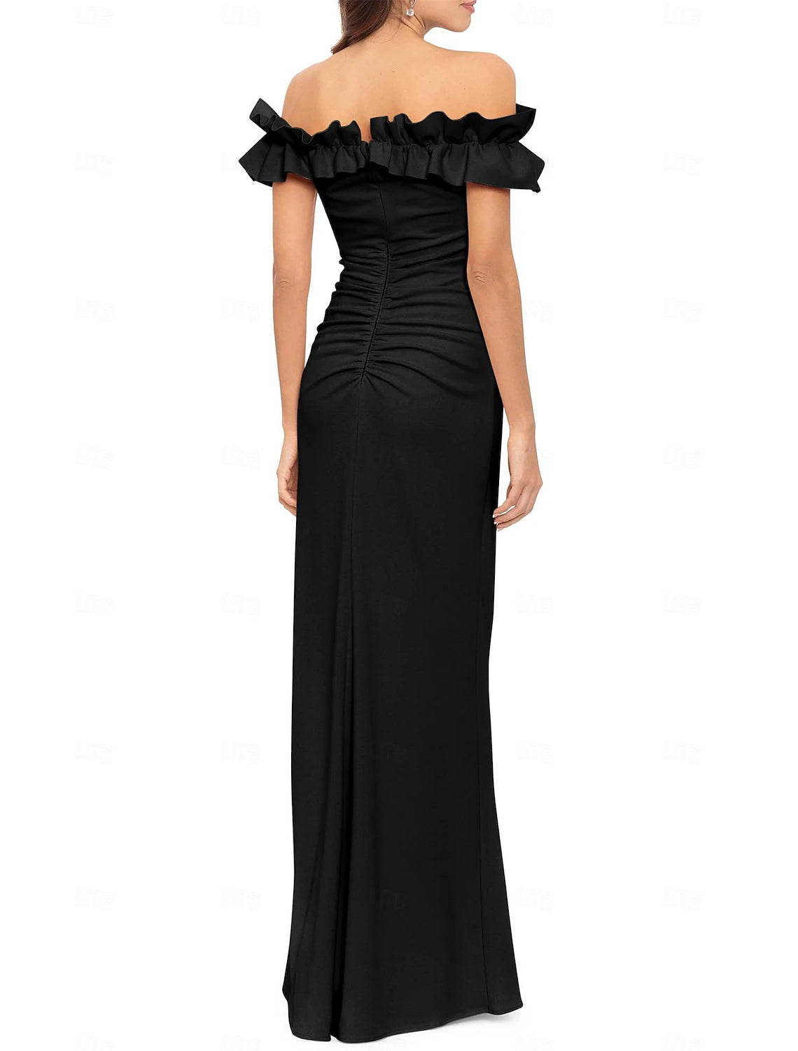 One Shoulder Chiffon A-Line Wedding Guest Dresses Prom Dress Floor Length Short Sleeve with Ruched