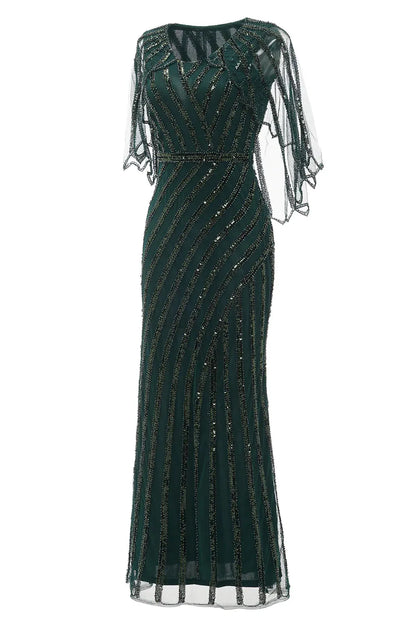 Mermaid Dark Green Sequin Cape Mother Of Bride Dress Wedding Guest Dresses