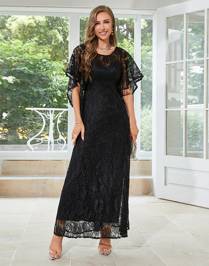 Lace A-line Round Neck Short Sleeves Mother of Bride Dress Wedding Guest Party Dress