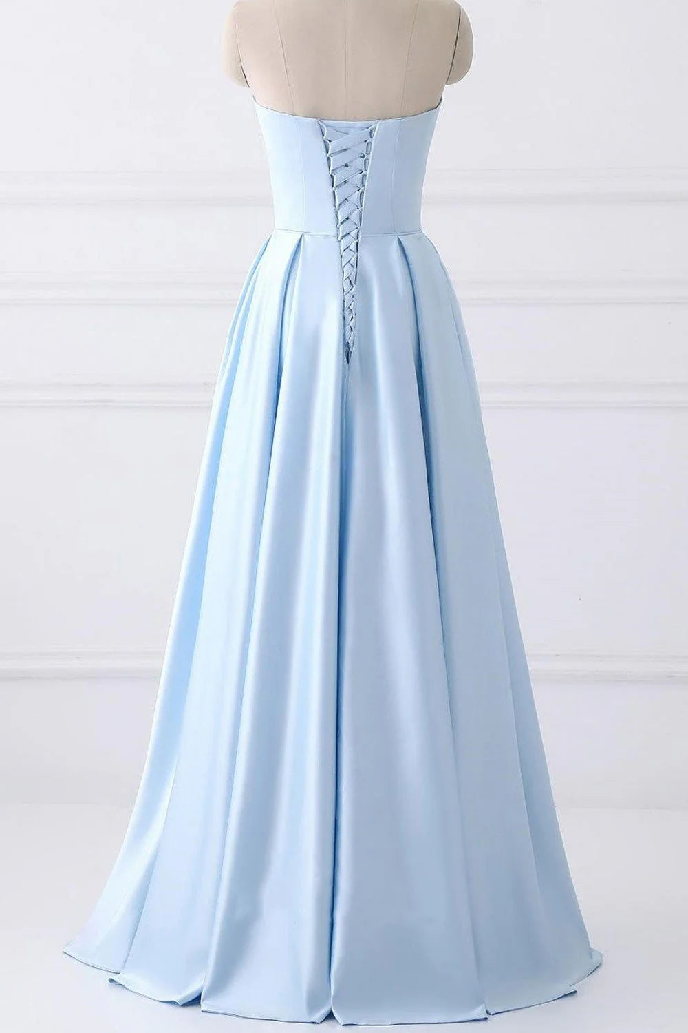A-Line Elegant Beaded Pockets Strapless Long Prom Dress