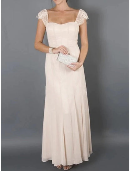 Two Piece Mother of the Bride Dress Wedding Guest Elegant Party Square Neck Chiffon Lace 3/4 Length Sleeve