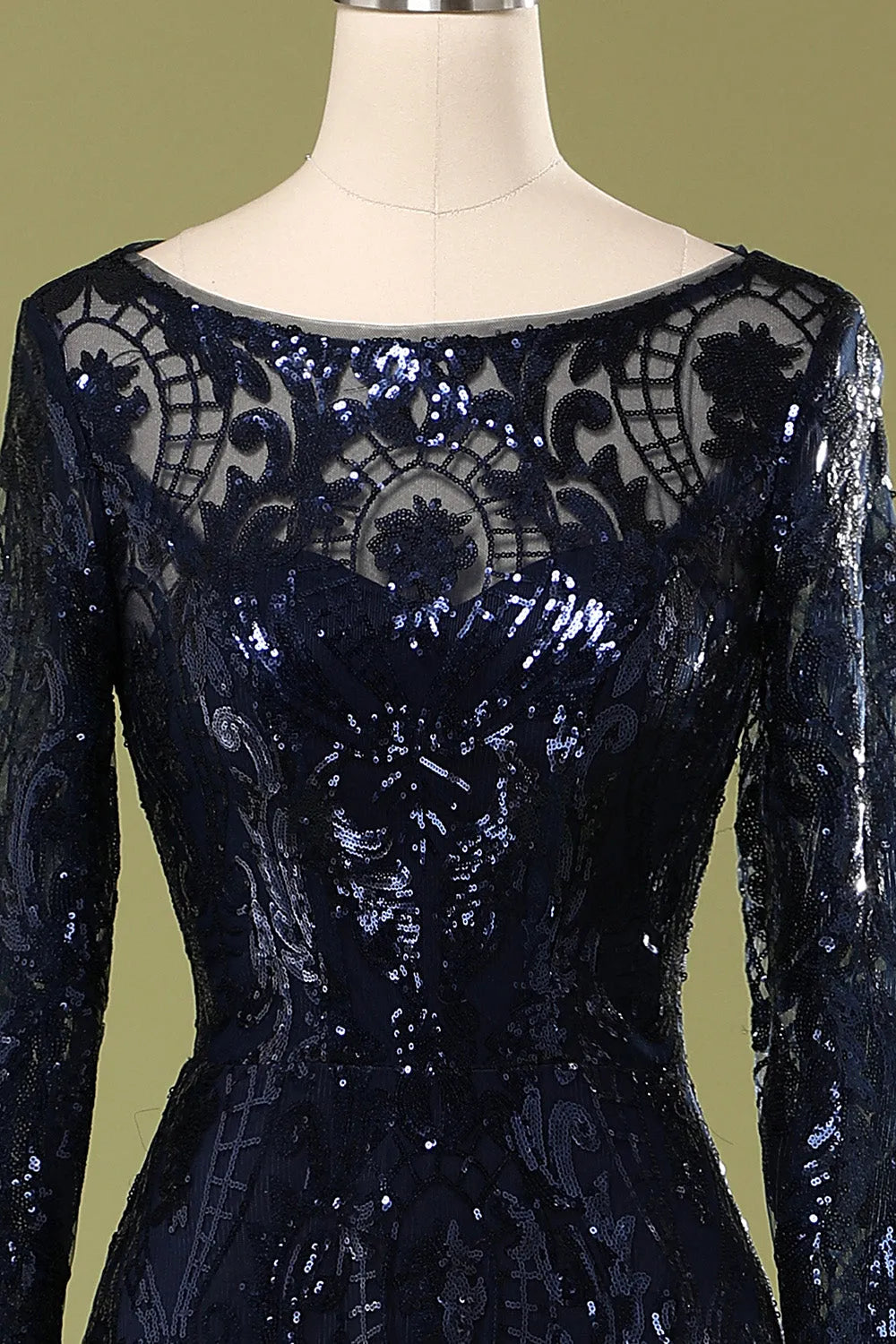 A-Line Navy Long Sleeves Mother Dress Sequins/Sparkling Wedding Guest Dresses