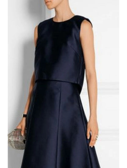 Two Piece Sheath / Column Wedding Guest Elegant Simple High Low Jewel Neck Sleeveless with Pleats Solid Color