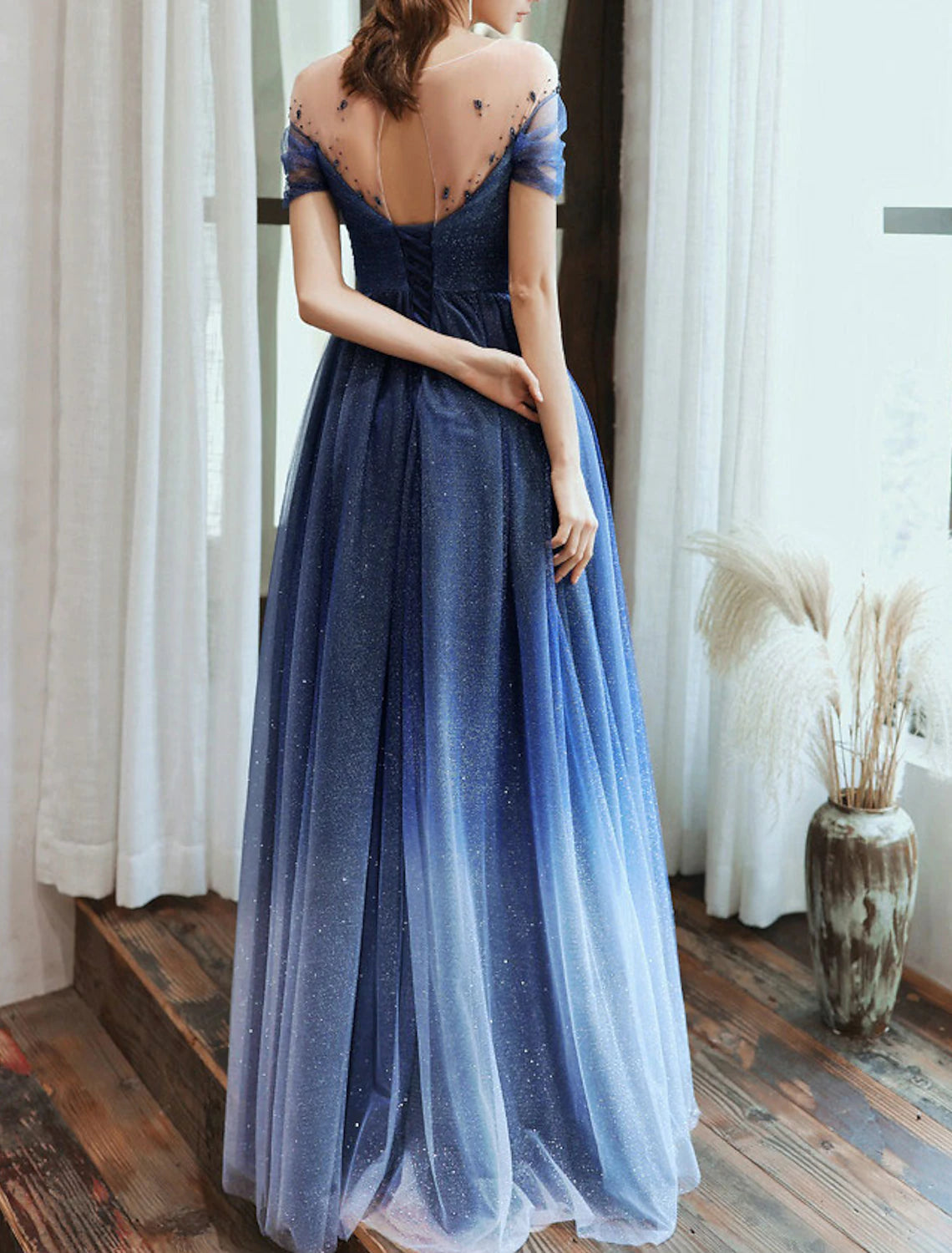 Sheath / Column Sparkle Formal Prom Dress Evening Dress Jewel Neck Floor Length Tulle with Pleats Sequin