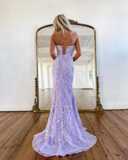 Lilac Charming Mermaid Sweetheart Lavender Prom Dresses with Appliques
