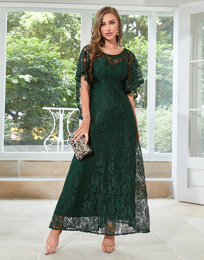 Lace A-line Round Neck Short Sleeves Mother of Bride Dress Wedding Guest Party Dress