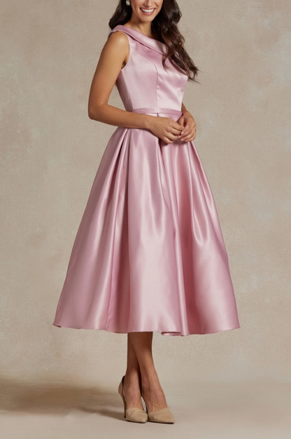 One-Shoulder Simple Tea-Length Party Dress