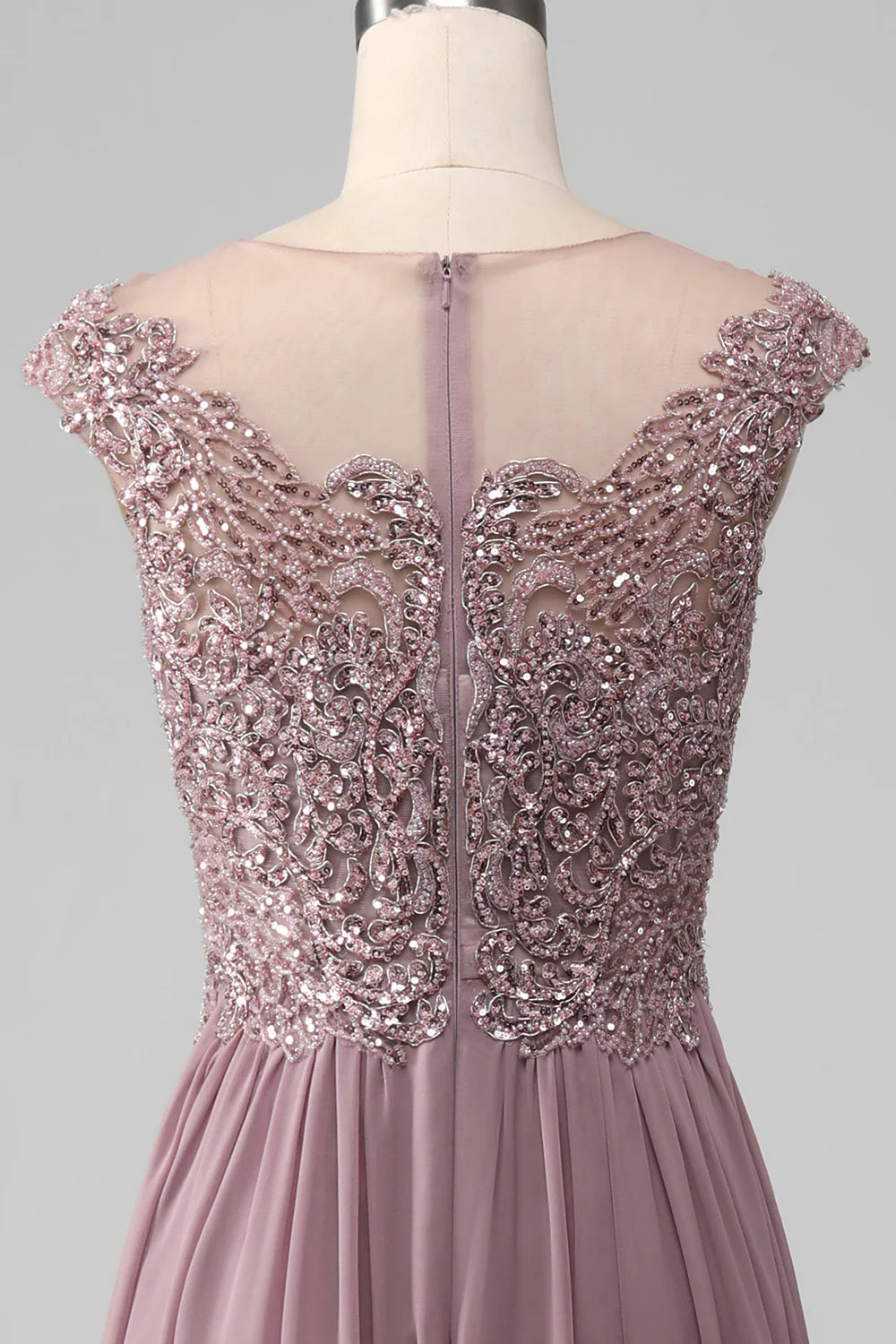 A-line Beaded Chiffon Round Neck Mother of the Bride Dress