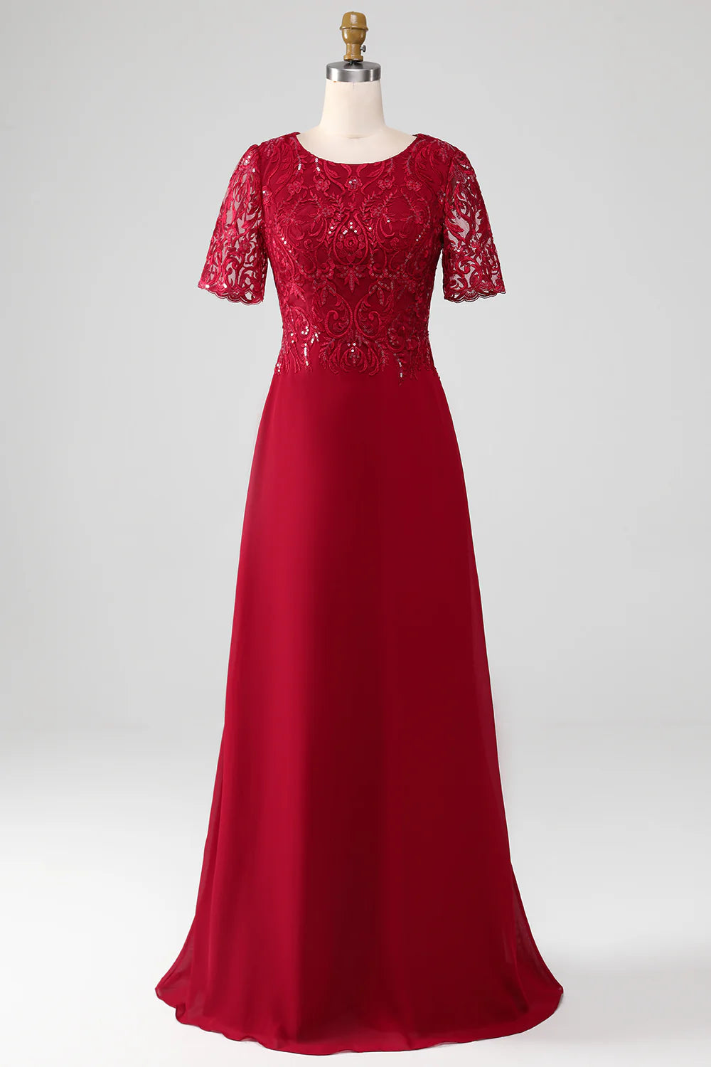 A Line Round Neck Sparkly Sequin Long Mother of Bride Dress With Appliques